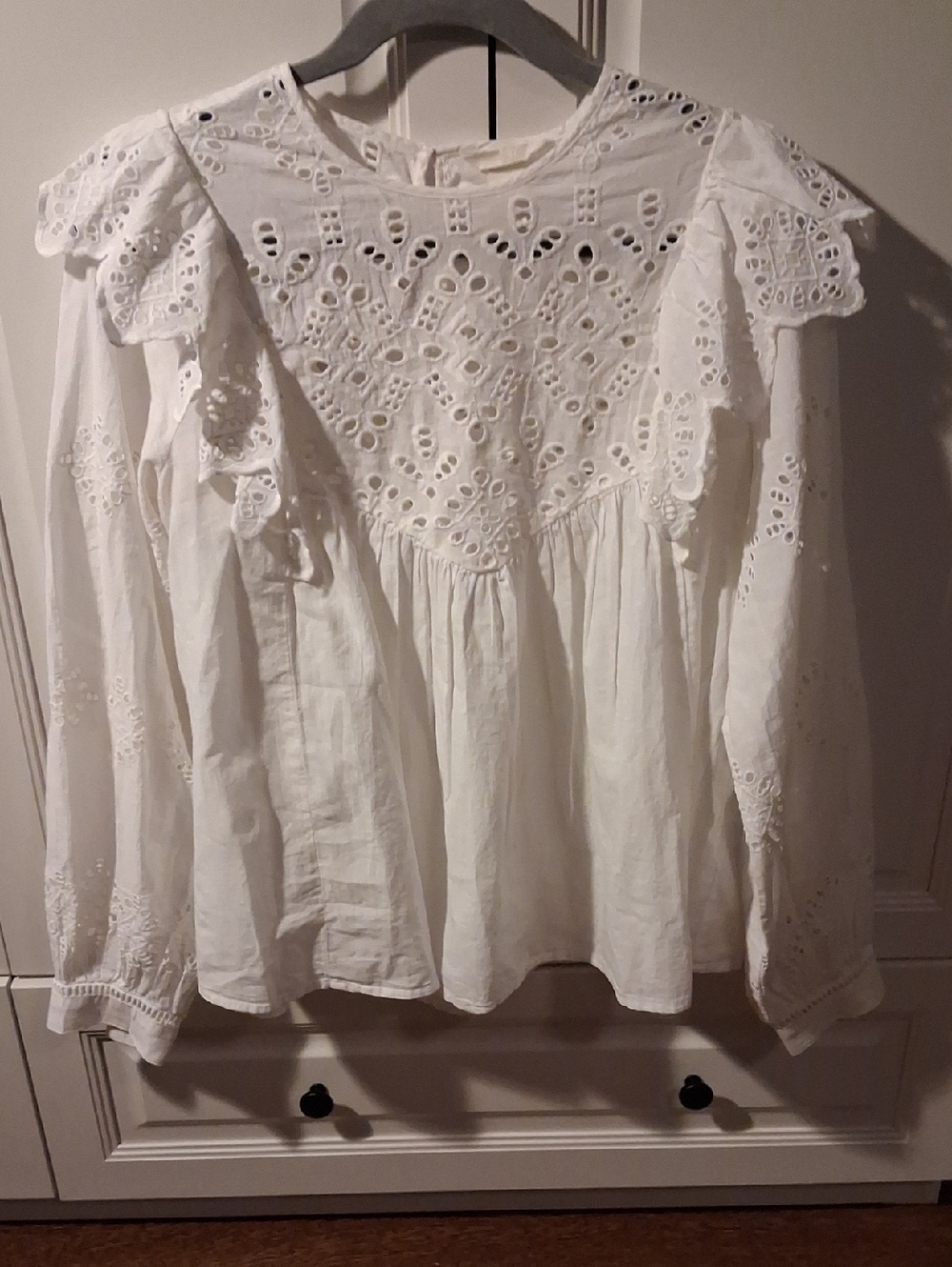 H&M White Eyelet Ruffle Blouse